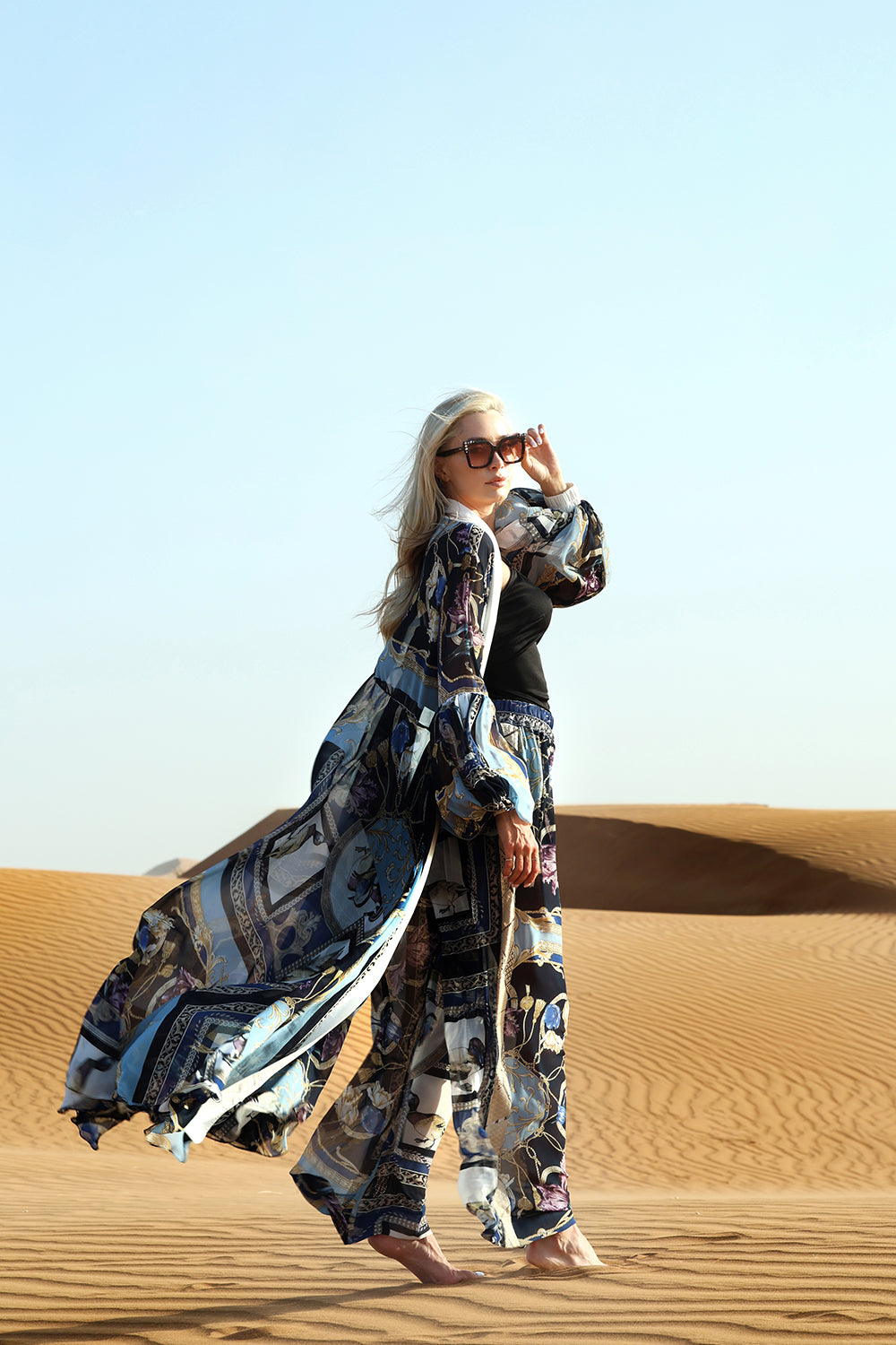 Ducks Print Wrap Dress Kimono