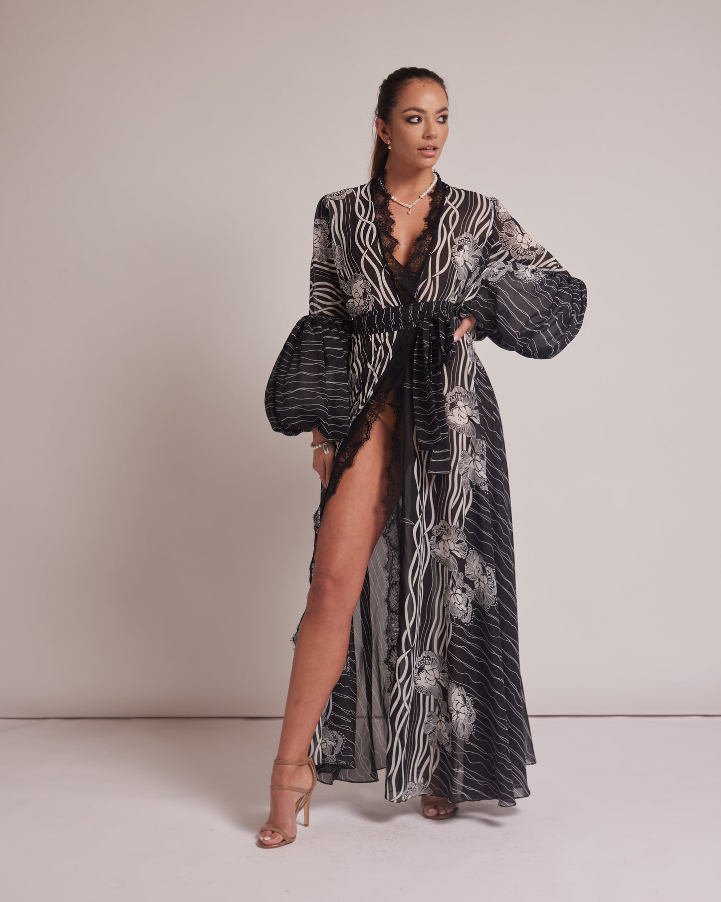 Black and White Kimono Dress