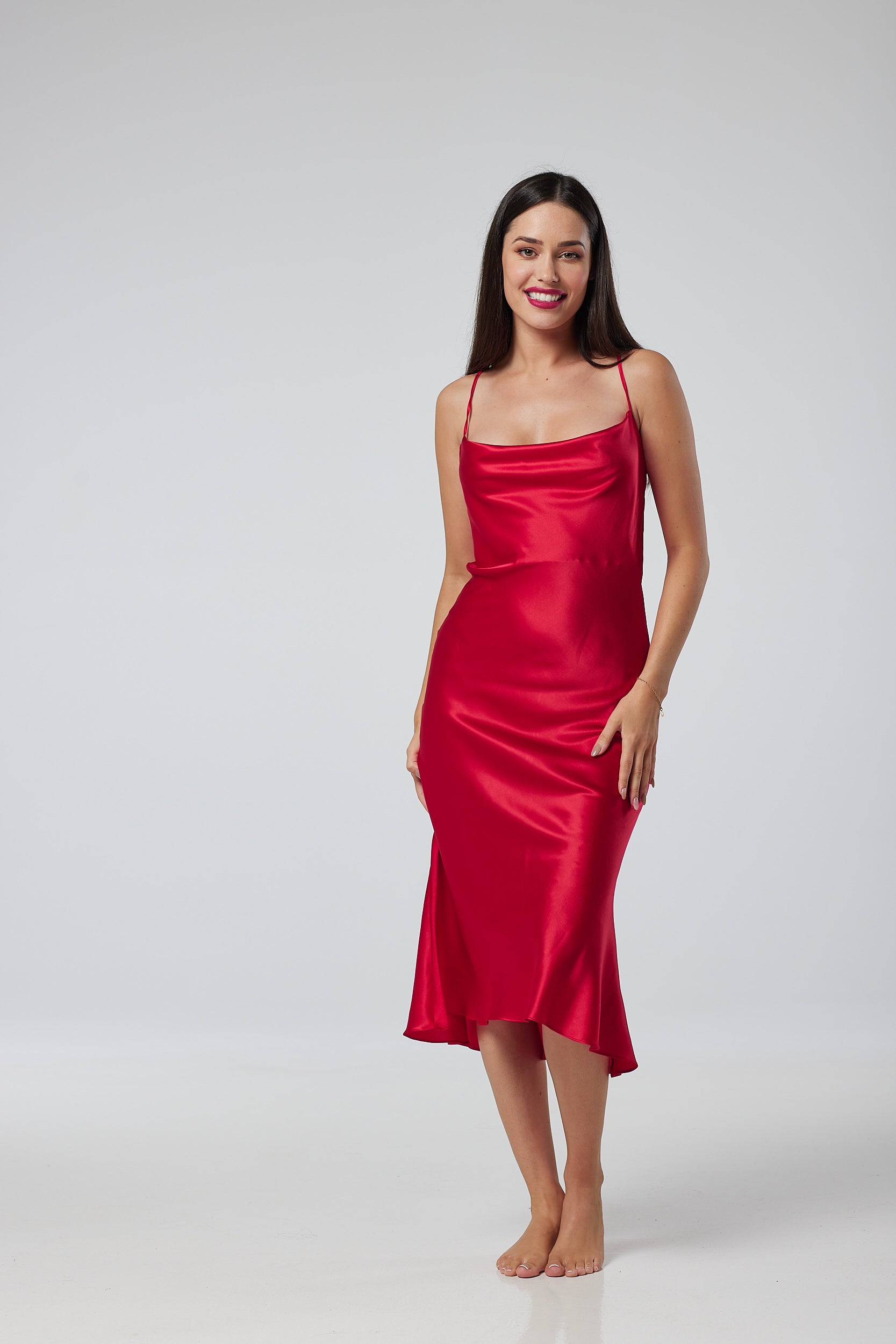 Red silk dress Clearance