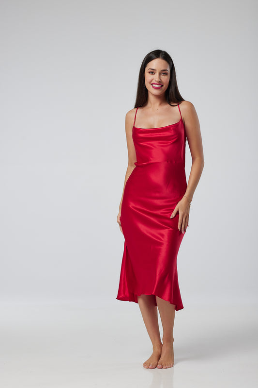 Elegant Red Silk Dress