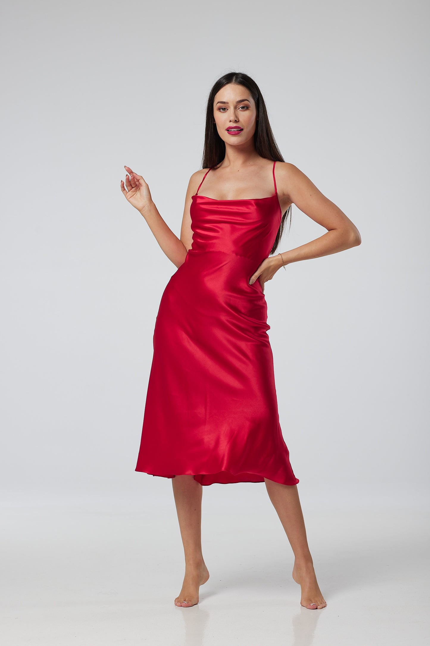 Elegant Red Silk Dress