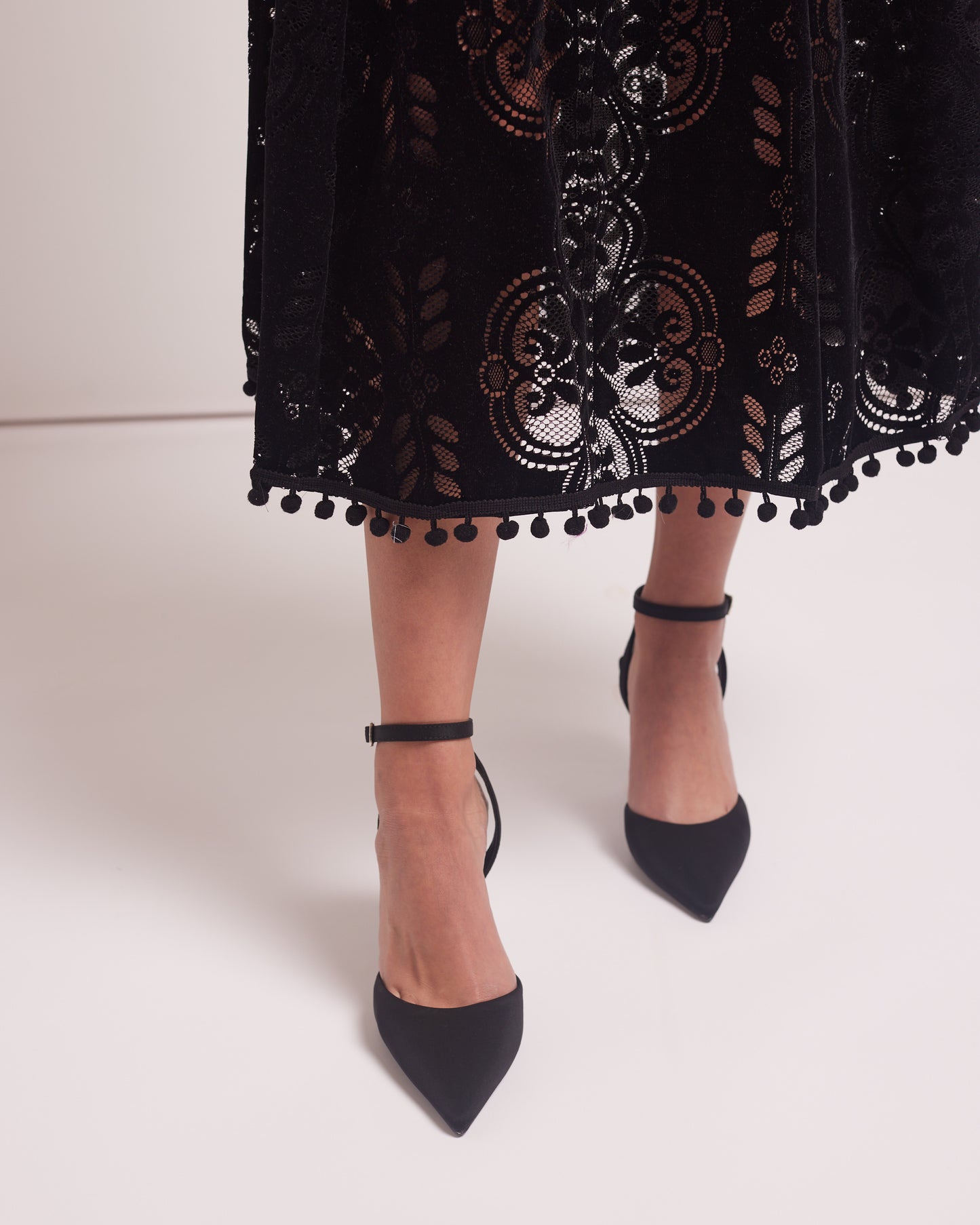 Brocade burn out velvet  black dress
