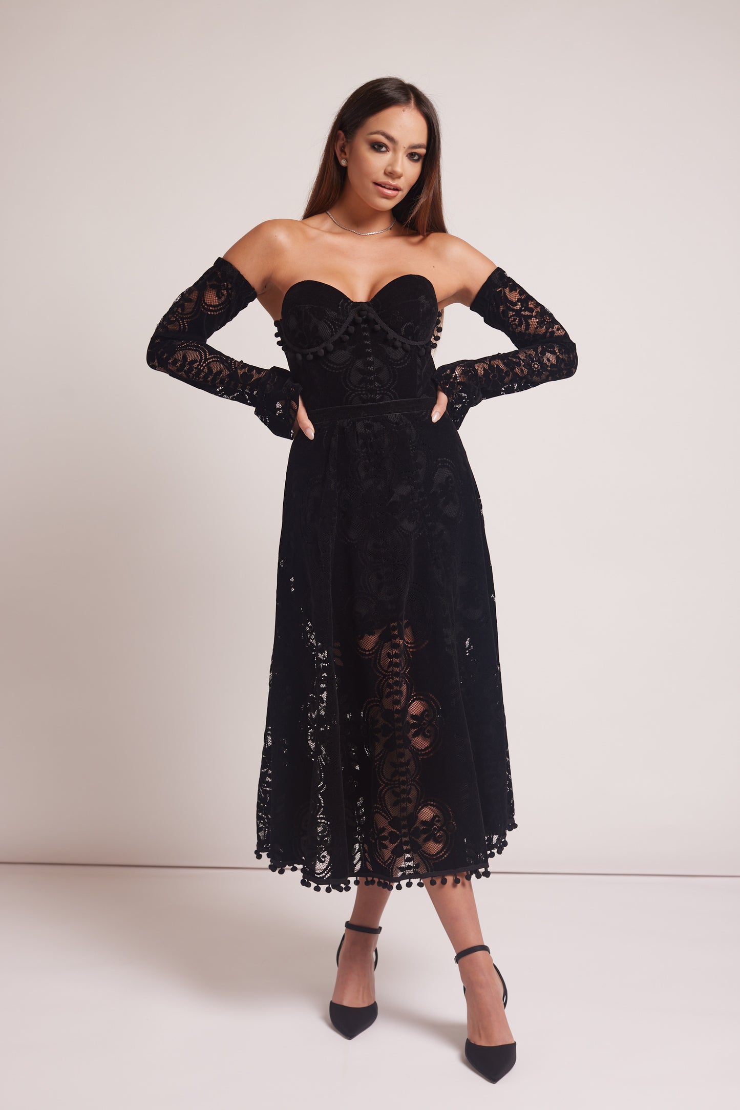 Brocade burn out velvet  black dress