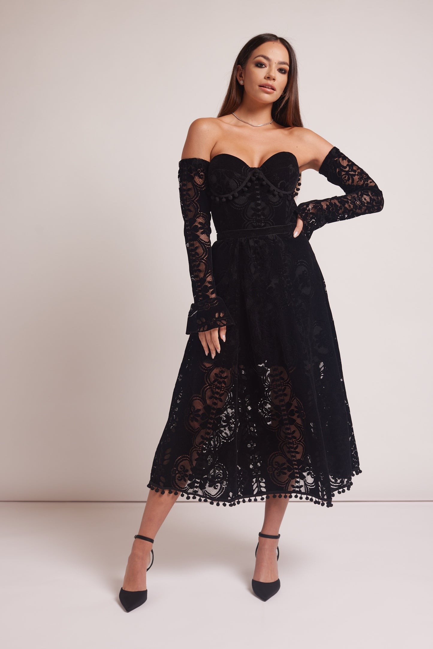 Brocade burn out velvet  black dress