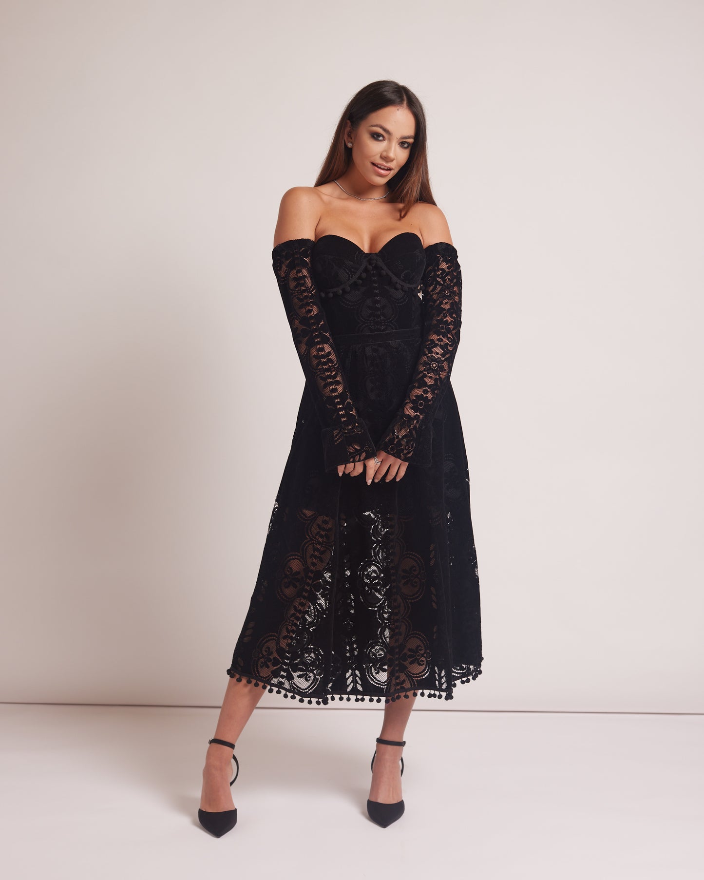 Brocade burn out velvet  black dress