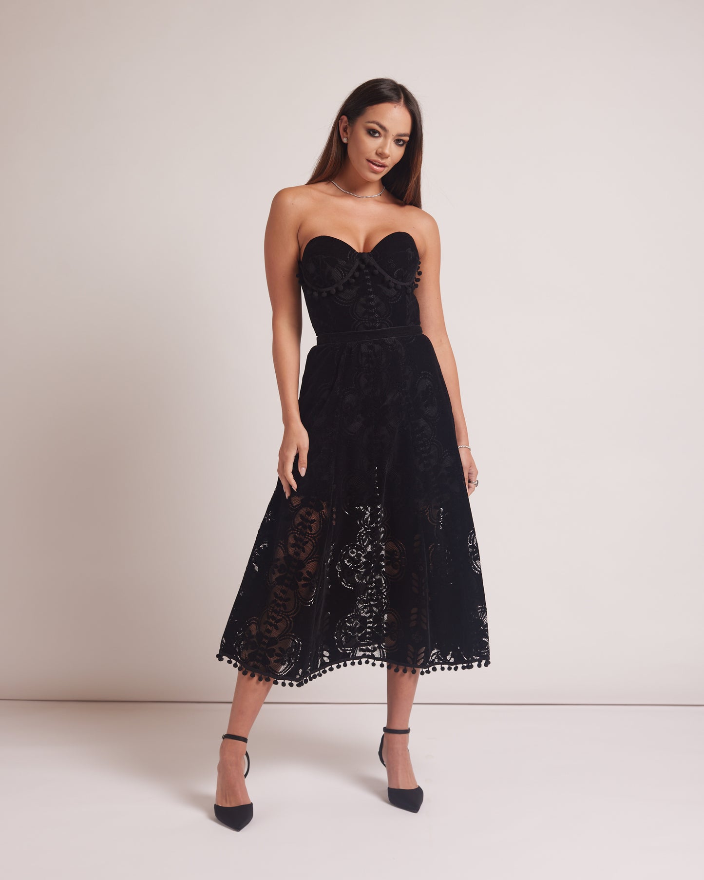 Brocade burn out velvet  black dress