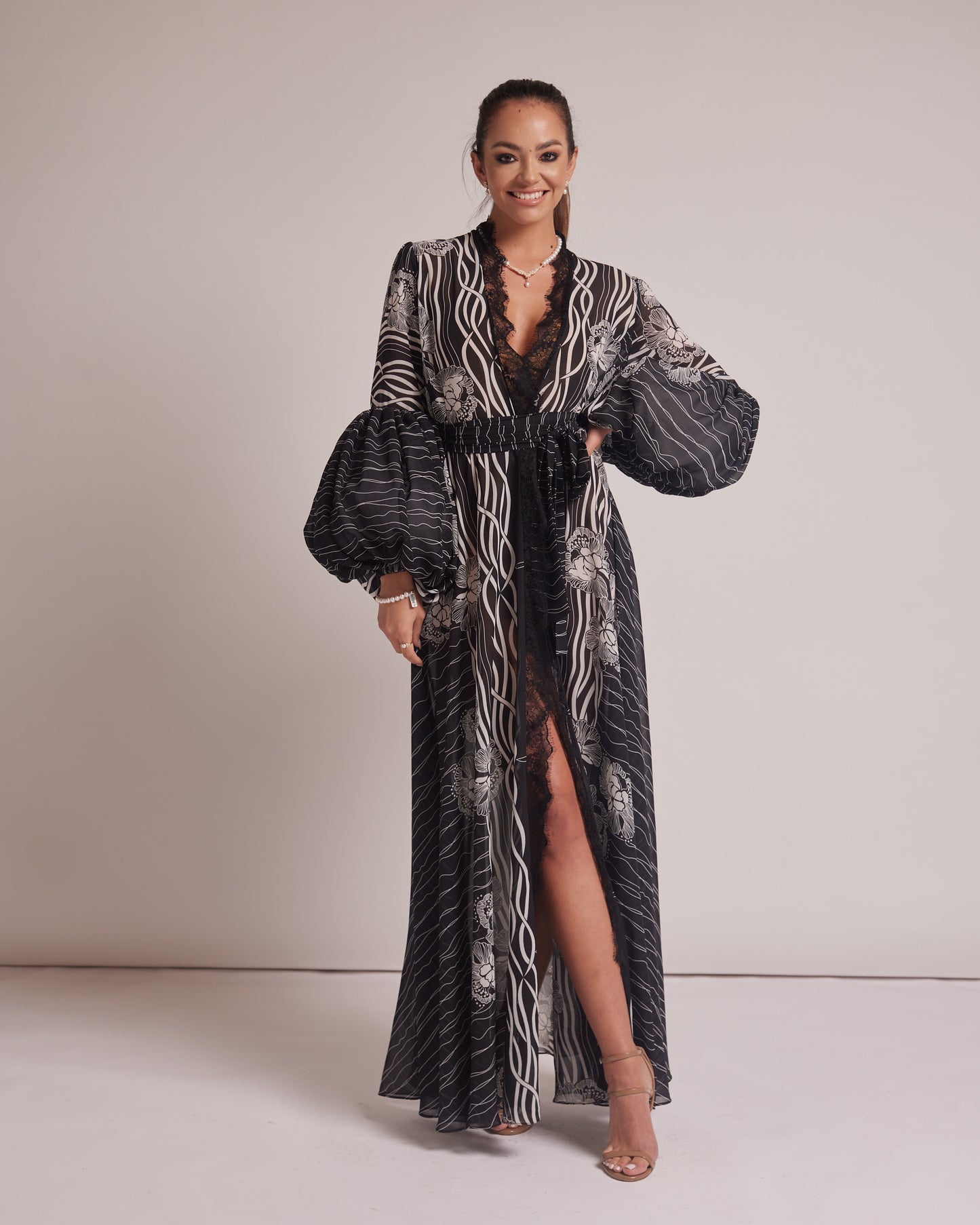 Black and White Kimono Dress