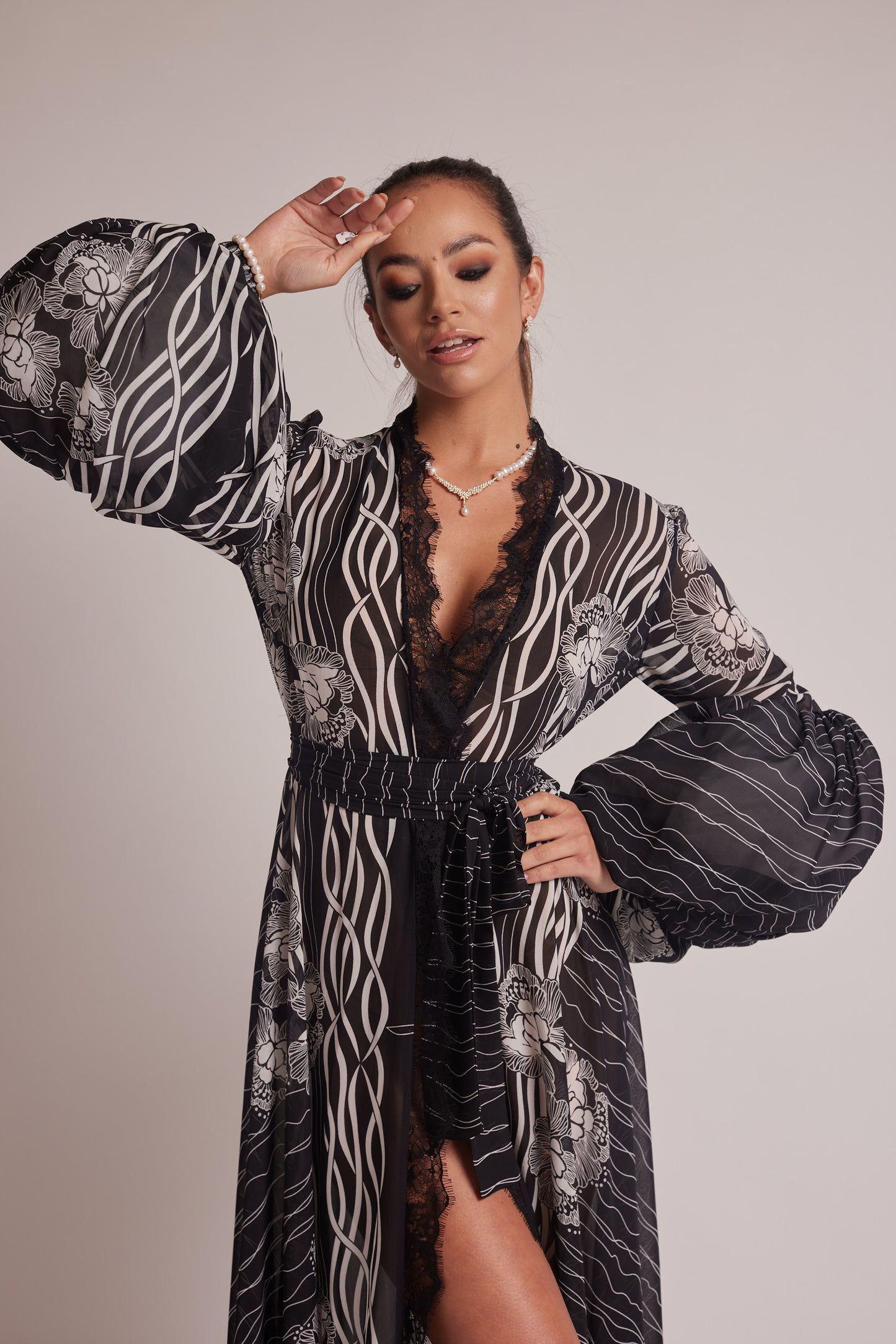 Black and White Kimono Dress