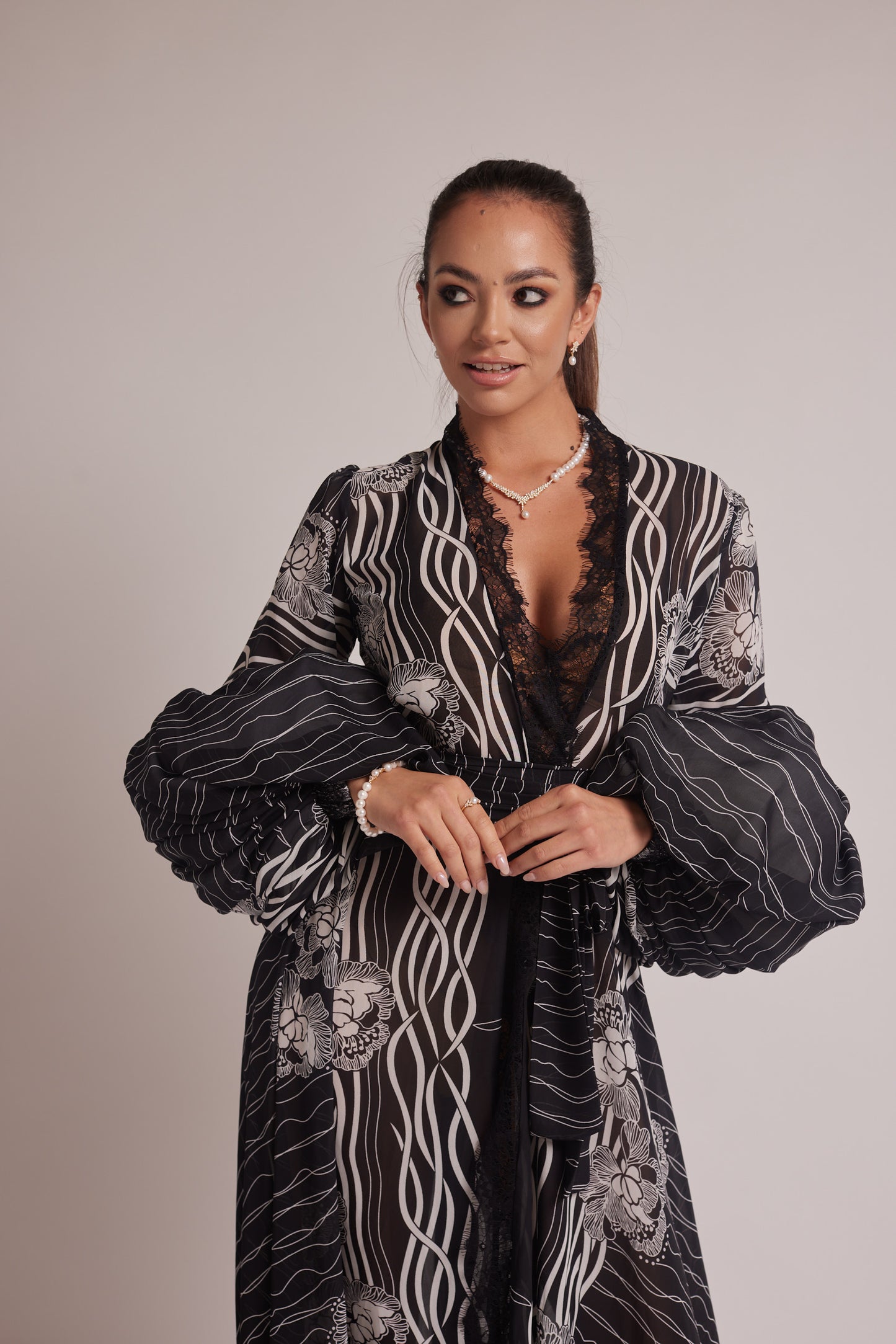 Black and White Kimono Dress