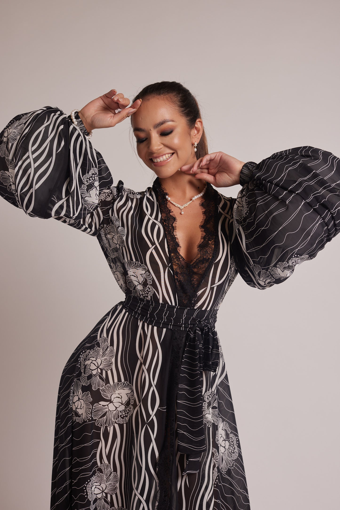Black and White Kimono Dress