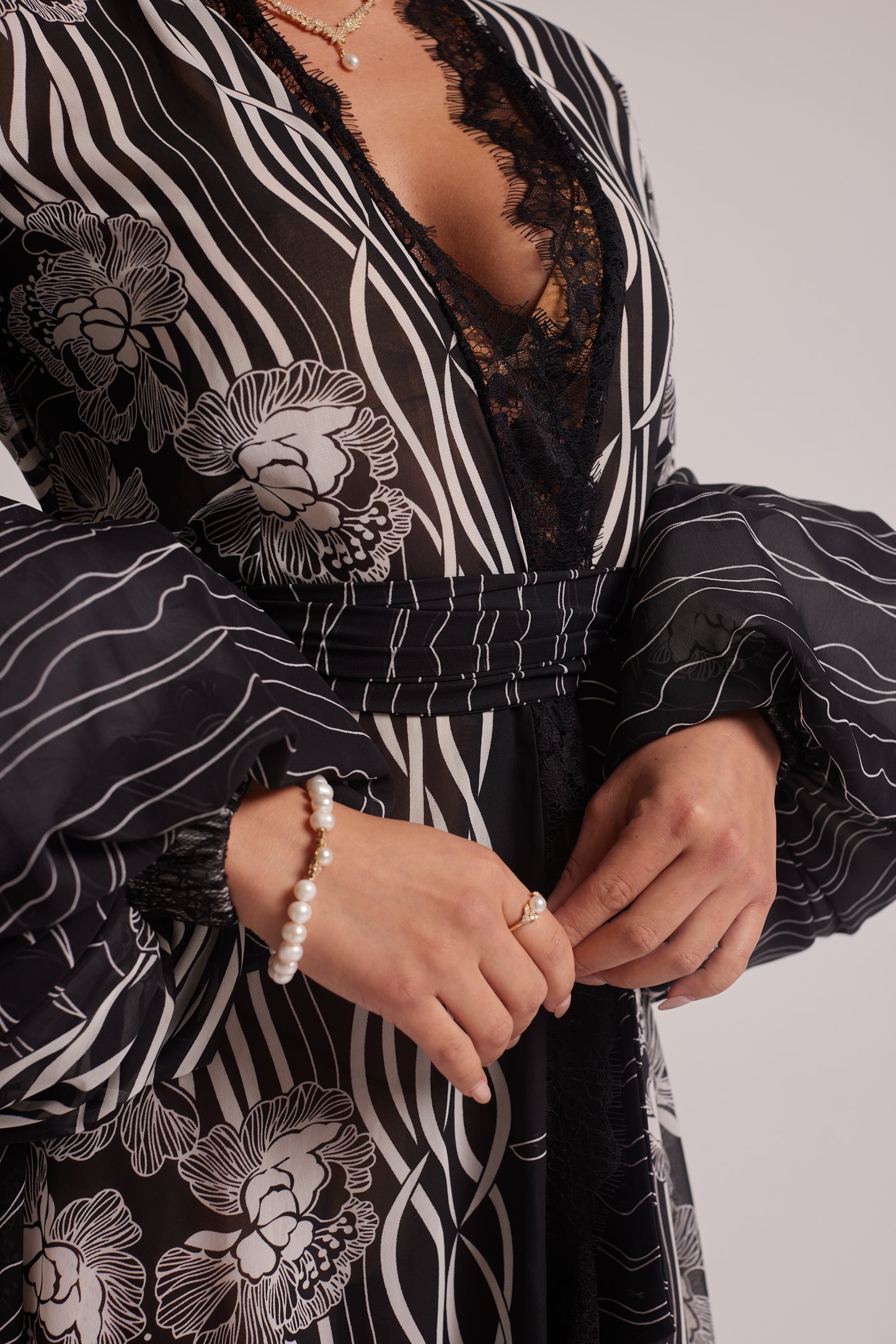 Black and White Kimono Dress