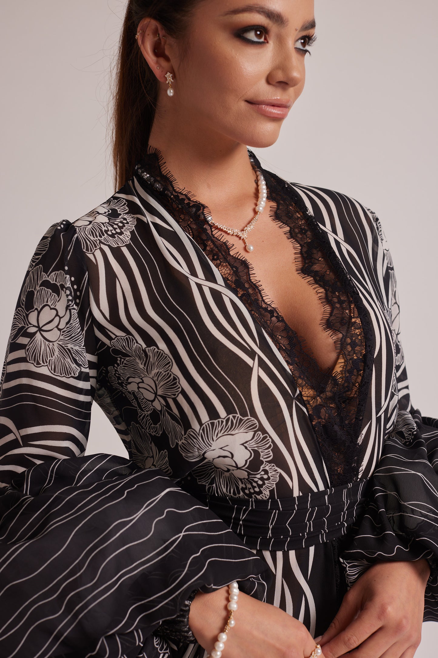 Black and White Kimono Dress
