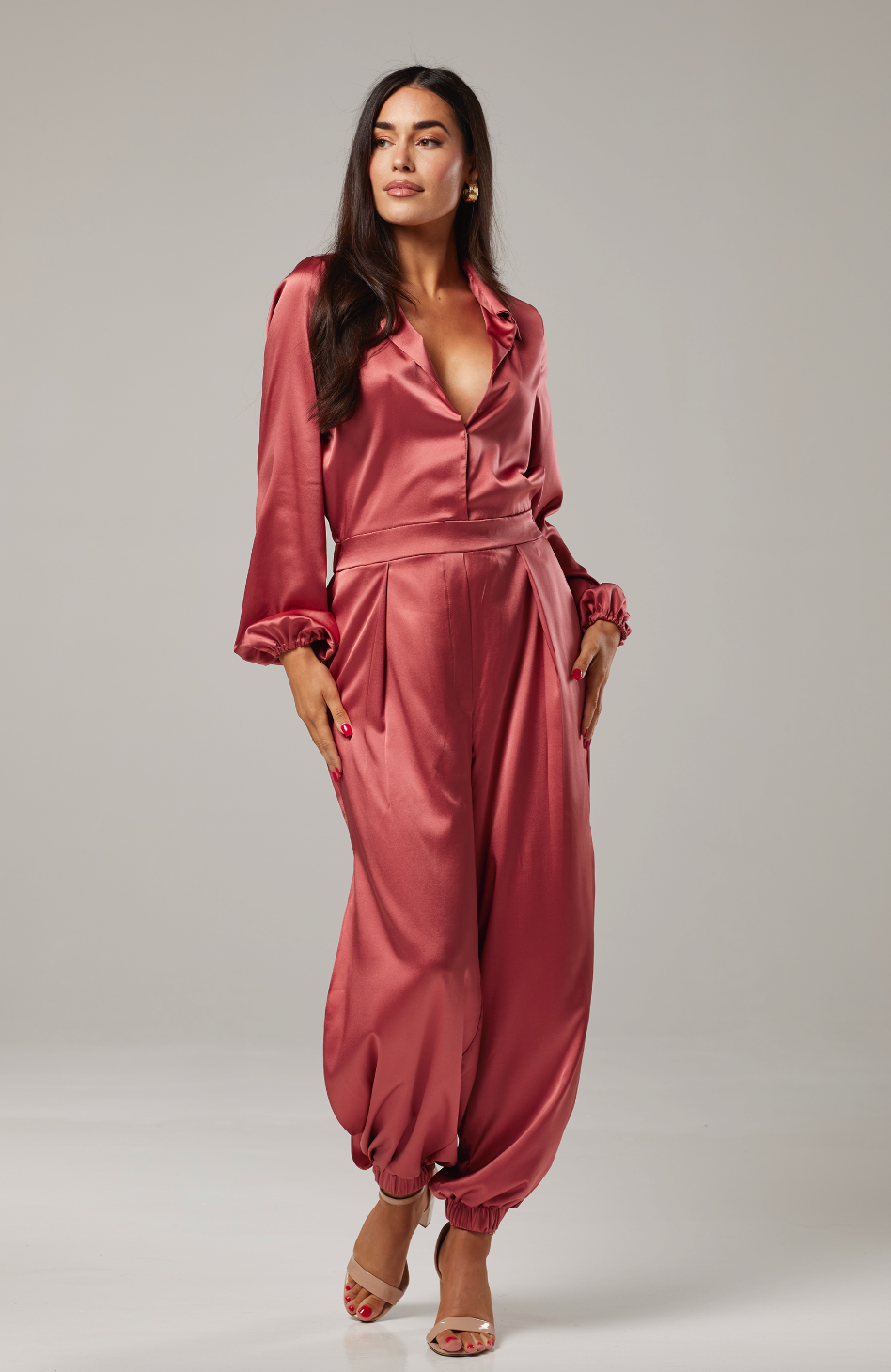 Bronze Jumpsuit Silky Satin