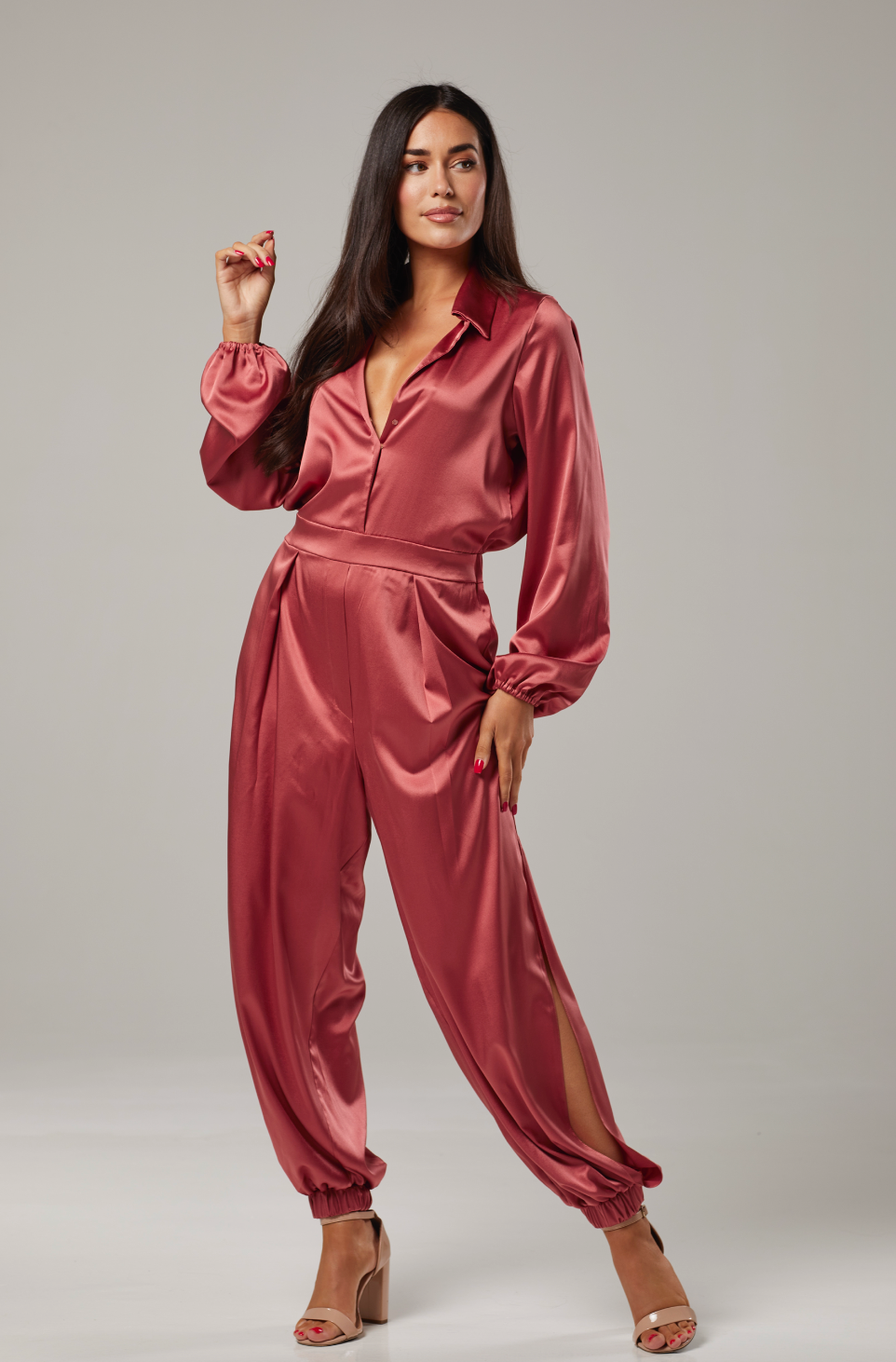 Bronze Jumpsuit Silky Satin