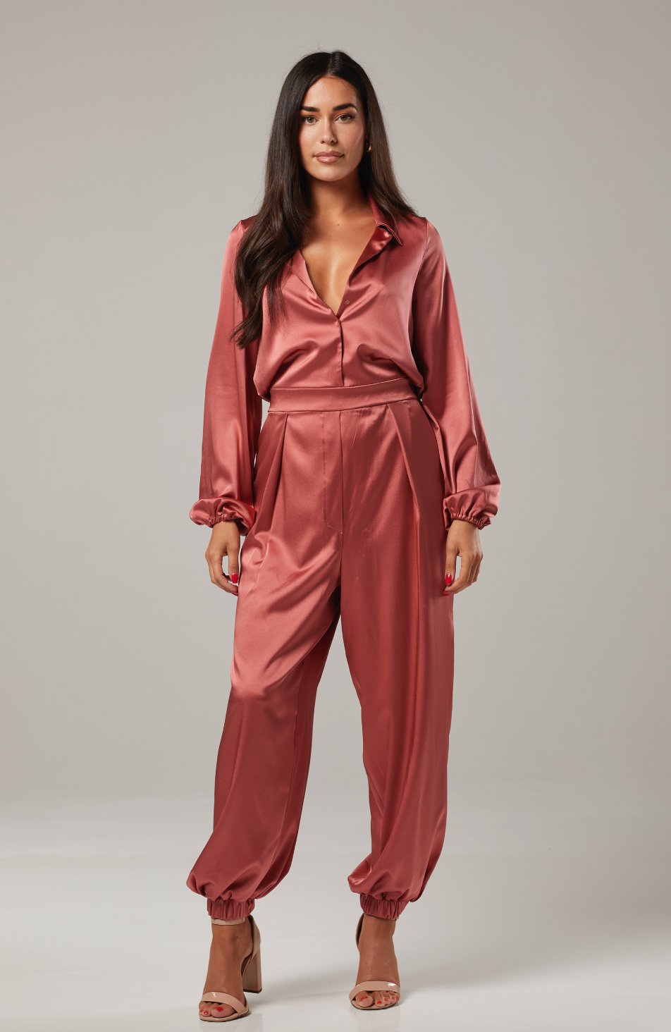 Bronze Jumpsuit Silky Satin