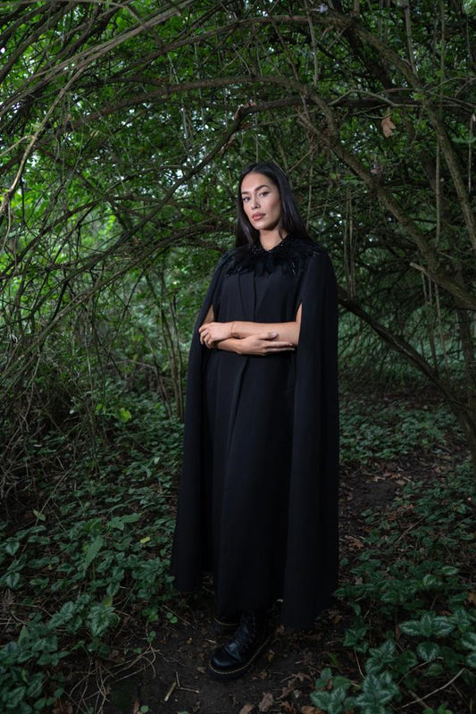 Long Black Crepe Cape