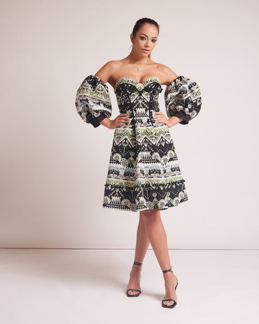 Elegant Corset Dress in Cotton Jacquard Boucle