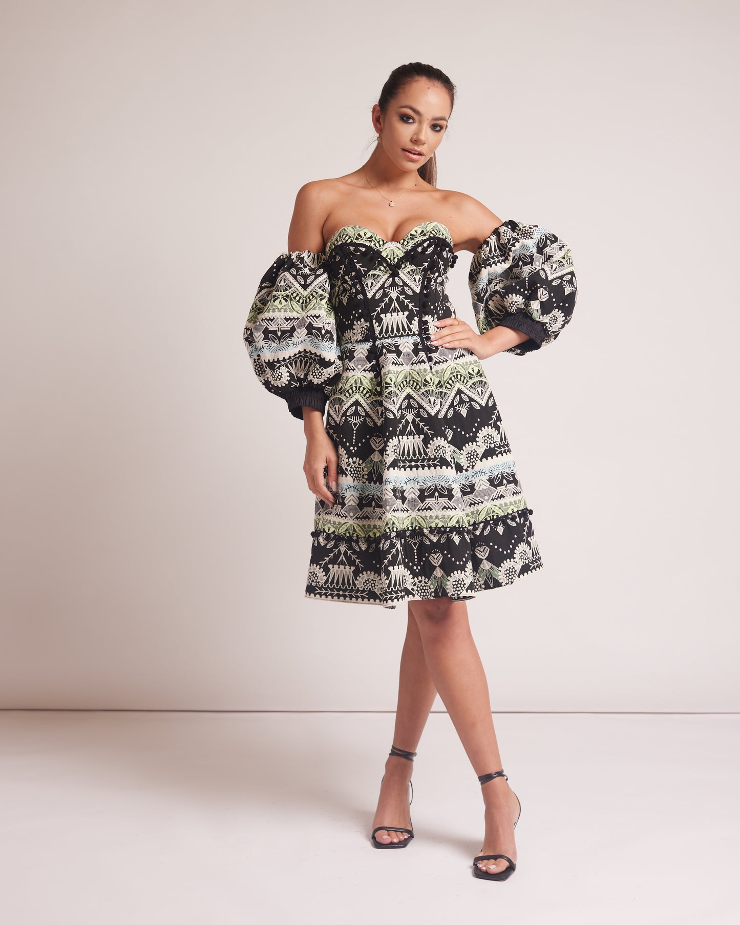 Elegant Corset Dress in Cotton Jacquard Boucle