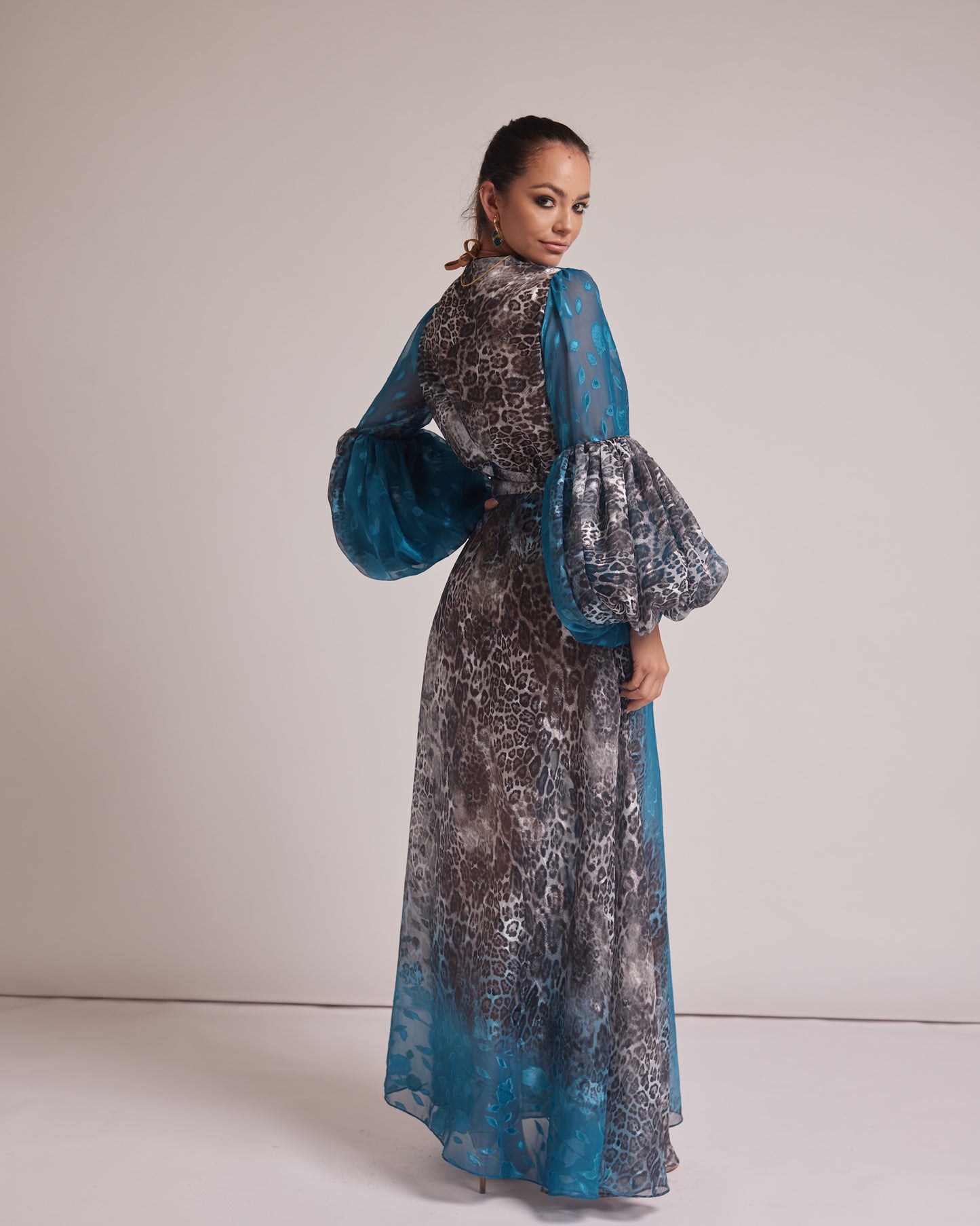 Blue Leopard Print Wrap Dress Kimono