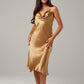 Honey-Gold Satin Silk Midi Dress