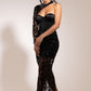 Black corset sequins dress with detachable arm