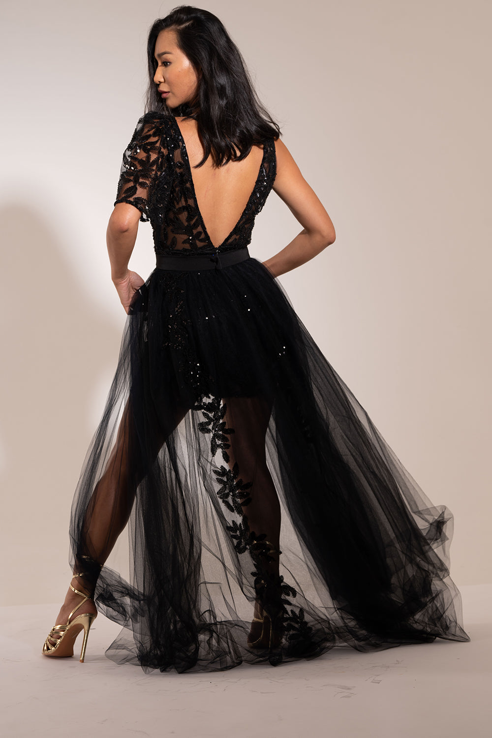 Black jumpsuit shop tulle skirt